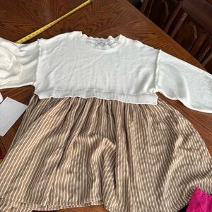 Women’s dress - sweater top with layered white & brown cotton skirt